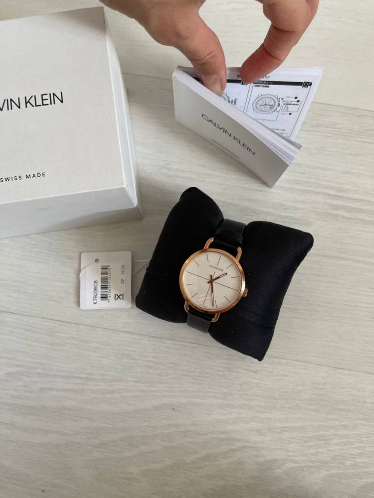  Shop Authentic Calvin Klein Even White Dial Black Leather Strap Watch for Women - K7B236C6 - Luxxuri