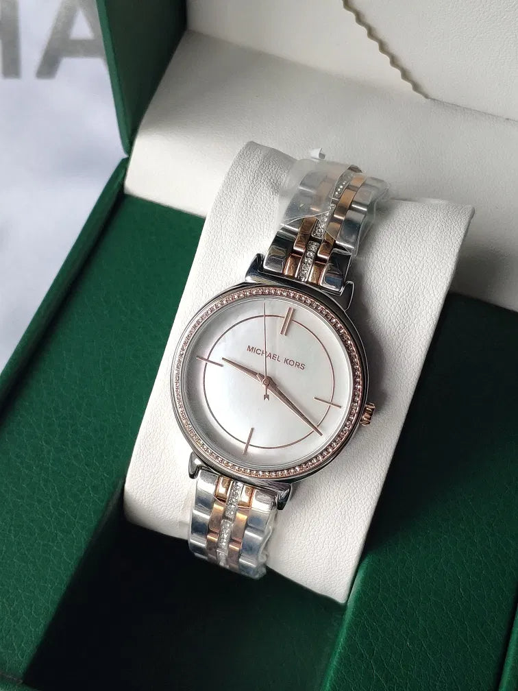  Shop Authentic Michael Kors Cinthia Mother of Pearl Dial Two Tone Steel Strap Watch For Women - MK3831 - Luxxuri