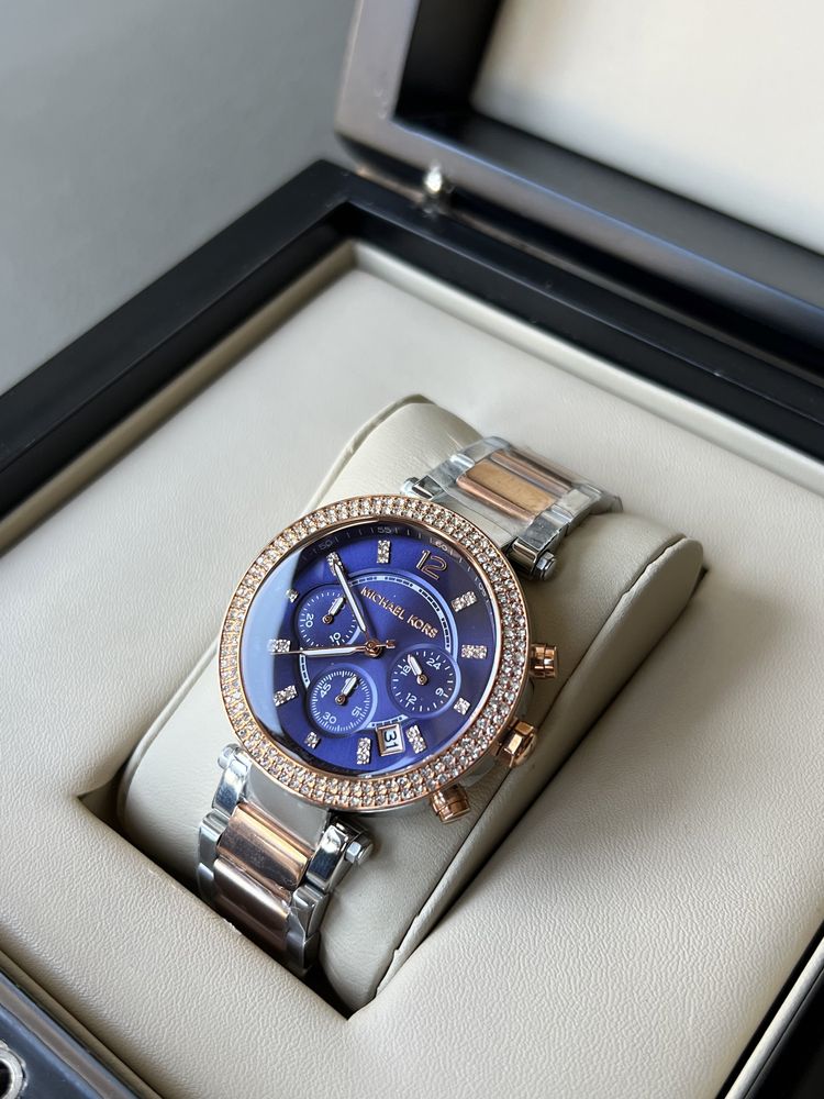  Shop Authentic Michael Kors Parker Blue Dial Two Tone Steel Strap Watch for Women - MK6141 - Luxxuri