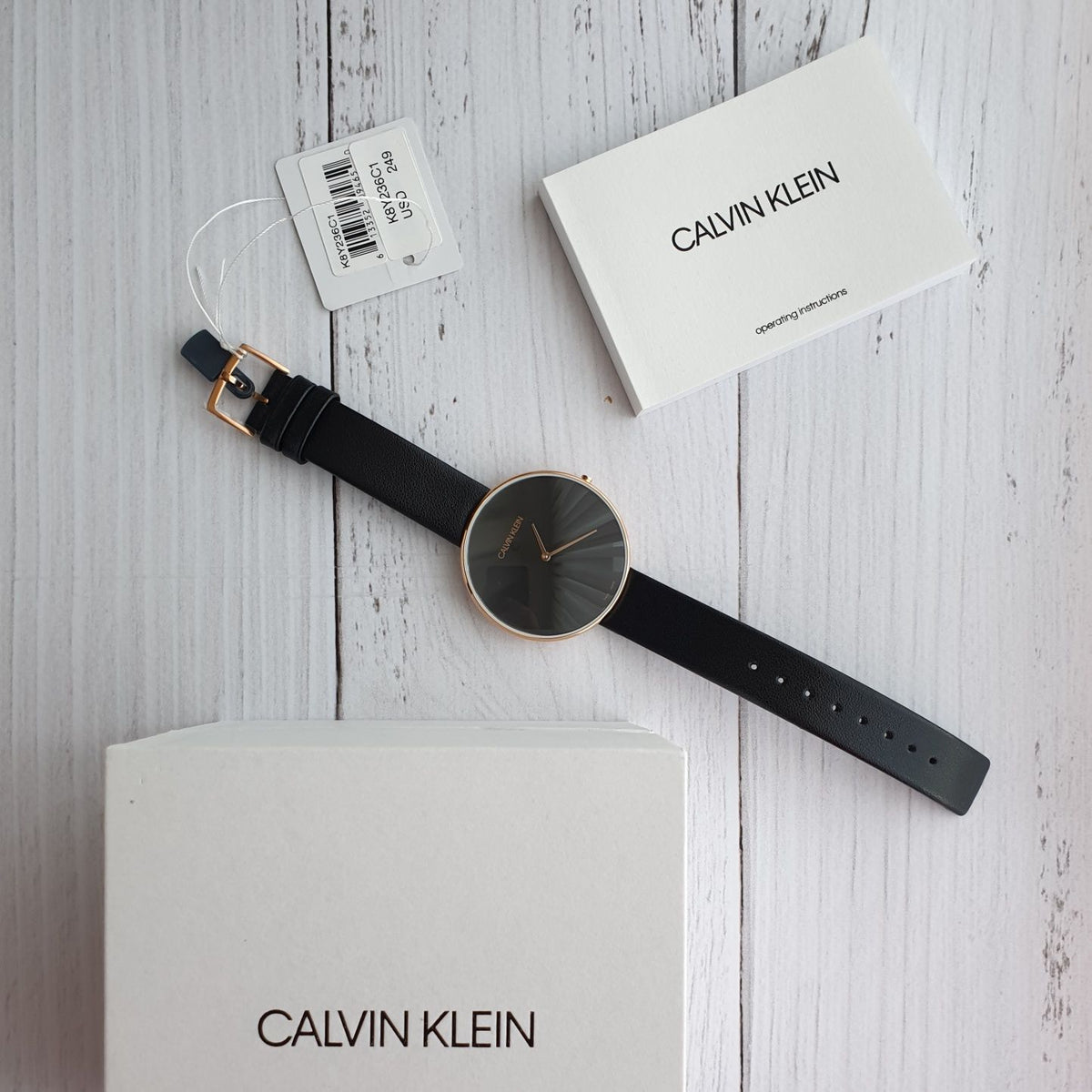  Shop Authentic Calvin Klein Full Moon Black Dial Black Leather Strap Watch for Women - K8Y236C1 - Luxxuri