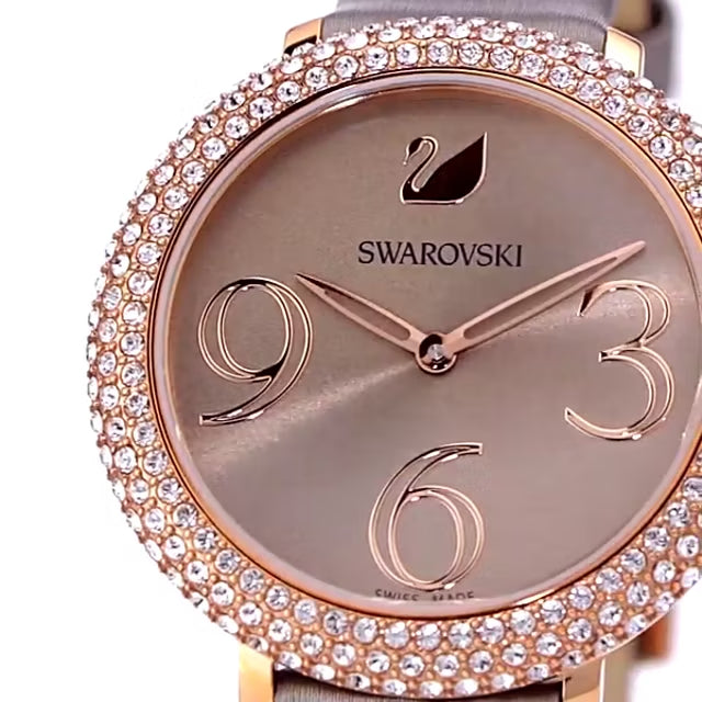  Shop Authentic Swarovski Crystal Frost Grey Dial Grey Leather Strap Watch for Women - 5484067 - Luxxuri