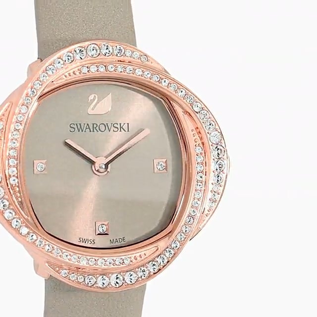  Shop Authentic Swarovski Crystal Flower Grey Dial Grey Leather Strap Watch for for Women - 5552424 - Luxxuri