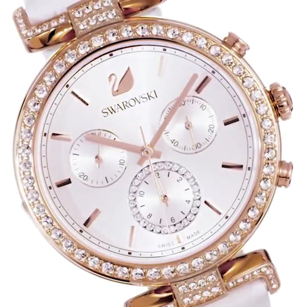  Shop Authentic Swarovski Era Journey Silver Dial White Leather Strap Watch for Women - 5295369 - Luxxuri