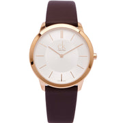  Shop Authentic Calvin Klein Minimal White Dial Brown Leather Strap Watch for Men - K3M216G6 - Luxxuri