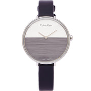  Shop Authentic Calvin Klein Rise White Grey Dial Black Leather Strap Watch for Women - K7A231C3 - Luxxuri