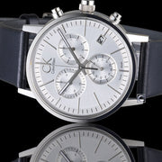  Shop Authentic Calvin Klein Post Minimal White Dial Black Leather Strap Watch for Men - K7627120 - Luxxuri