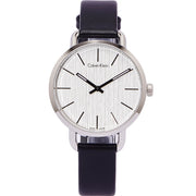  Shop Authentic Calvin Klein Even Silver Black Leather Strap Watch for Women - K7B231C6 - Luxxuri