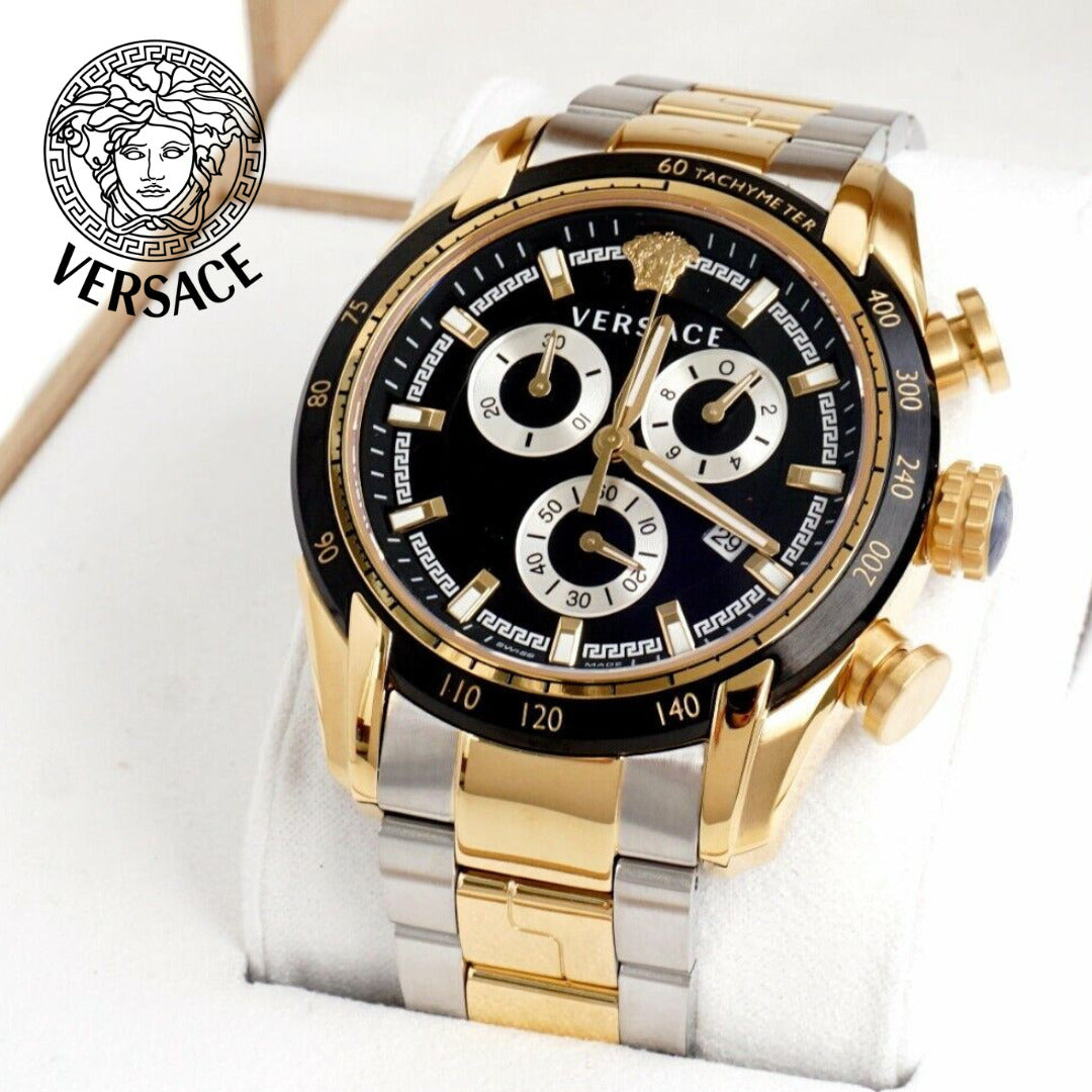  Shop Authentic Versace V-Ray Chronograph Black Dial Two Tone Steel Strap Watch For Men - VE2I00421 - Luxxuri