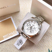  Shop Authentic Michael Kors Brecken Chronograph Silver Dial Silver Steel Strap Watch For Women - MK8562 - Luxxuri