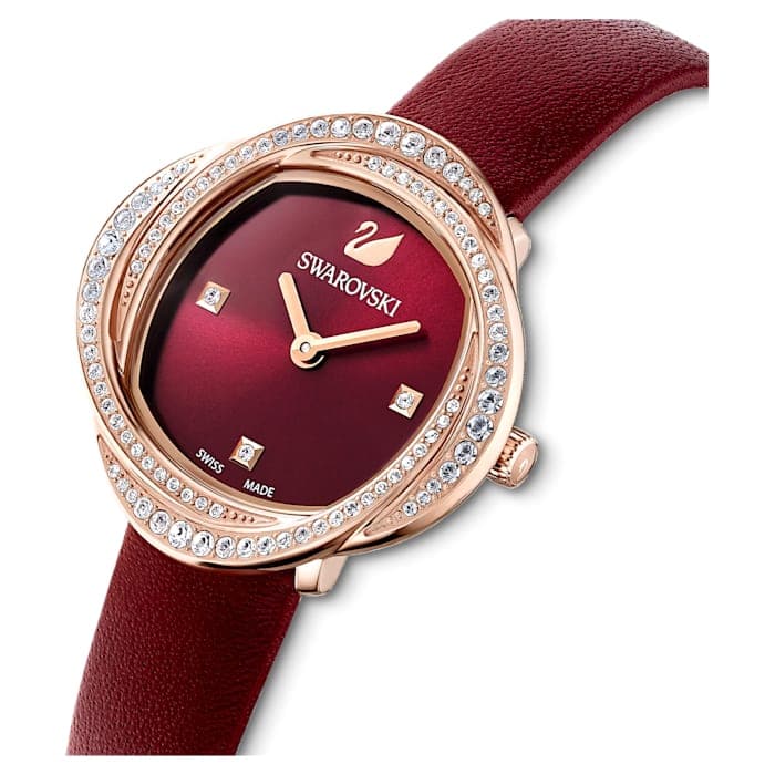  Shop Authentic Swarovski Crystal Flower Red Dial Red Leather Strap Watch for Women - 5552780 - Luxxuri