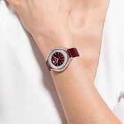  Shop Authentic Swarovski Crystalline Aura Red Dial Red Leather Strap Watch for Women - 5558637 - Luxxuri