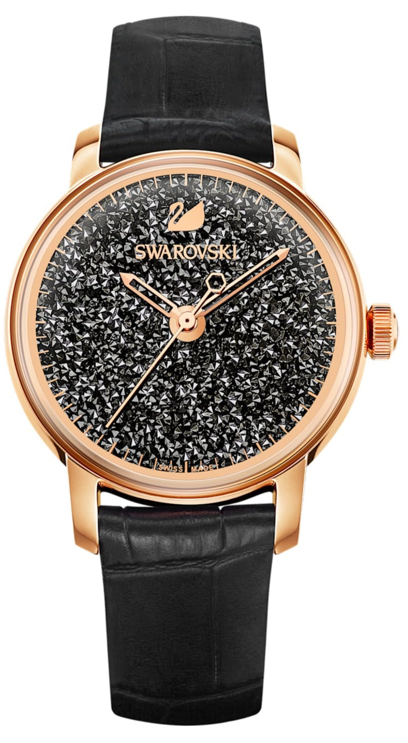  Shop Authentic Swarovski Crystalline Hours Black Dial Black Leather Strap Watch for Women - 5295377 - Luxxuri