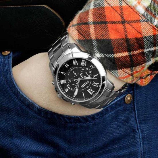  Shop Authentic Fossil Grant Chronograph Black Dial Silver Steel Strap Watch for Men - FS4736 - Luxxuri