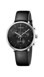  Shop Authentic Calvin Klein High Noon Chronograph Black Dial Black Leather Strap Watch for Men - K8M271C1 - Luxxuri