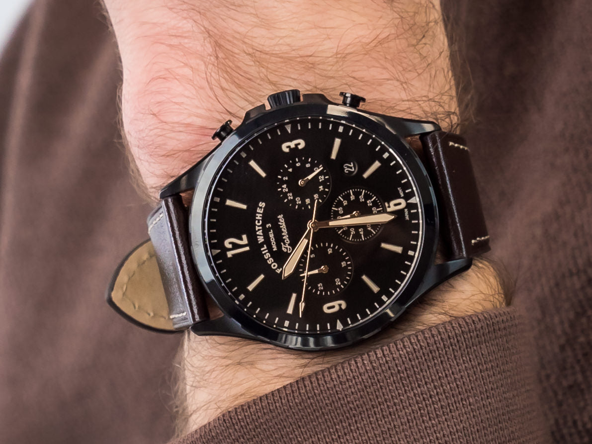  Shop Authentic Fossil Forrester Chronograph Black Dial Brown Leather Strap Watch for Men - FS5608 - Luxxuri