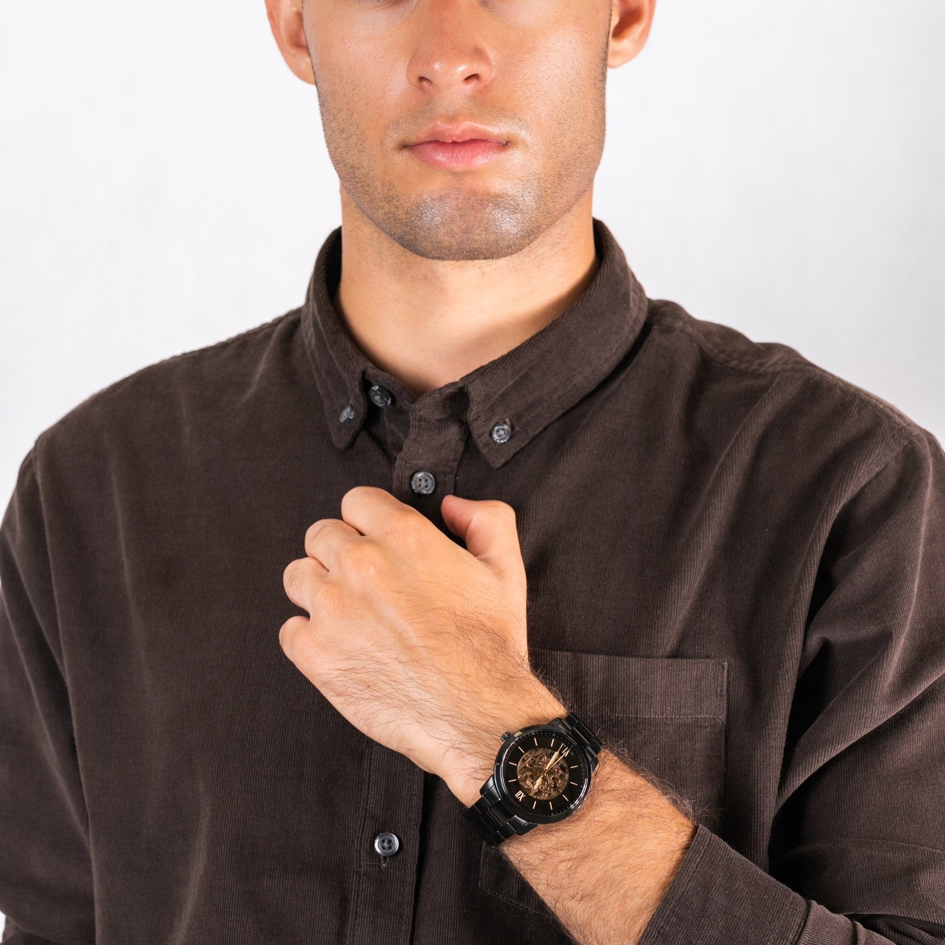  Shop Authentic Fossil Neutra Automatic Skeleton Black Dial Black Steel Strap Watch for Men - ME3183 - Luxxuri