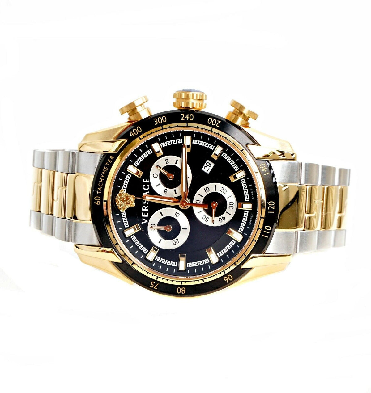  Shop Authentic Versace V-Ray Chronograph Black Dial Two Tone Steel Strap Watch For Men - VE2I00421 - Luxxuri