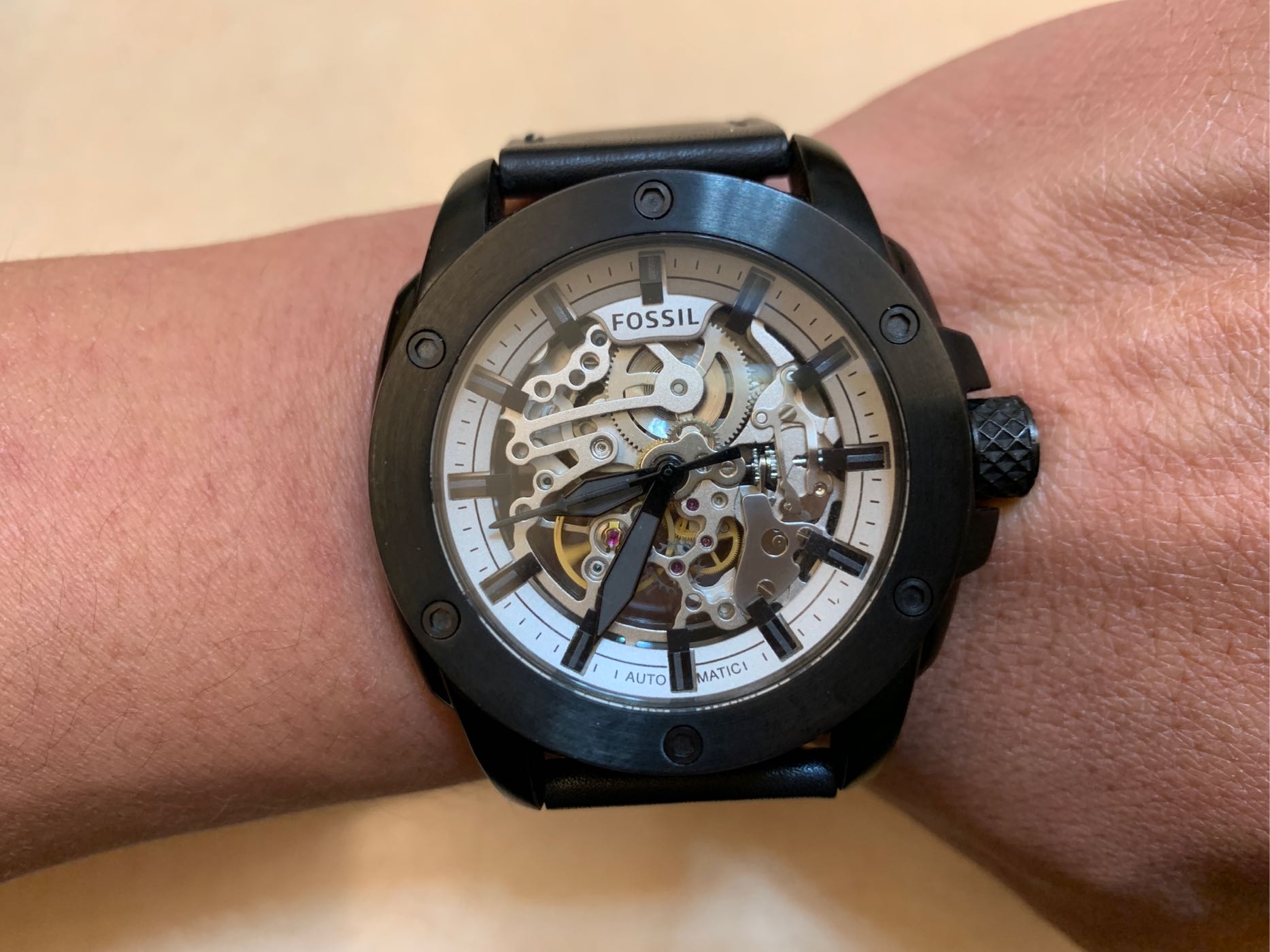  Shop Authentic Fossil Modern Machine Automatic Skeleton Grey Dial Black Steel Strap Watch for Men - ME3134 - Luxxuri