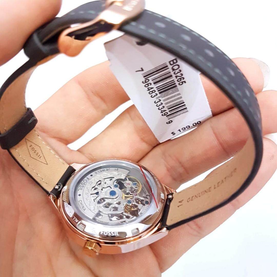  Shop Authentic Fossil Suitor Mechanical Grey Dial Grey Leather Strap Watch for Women - BQ3265 - Luxxuri