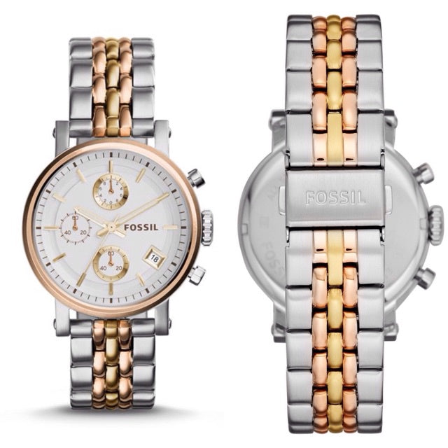  Shop Authentic Fossil Boyfriend Chronograph White Dial Two Tone Steel Strap Watch for Women - ES3840 - Luxxuri