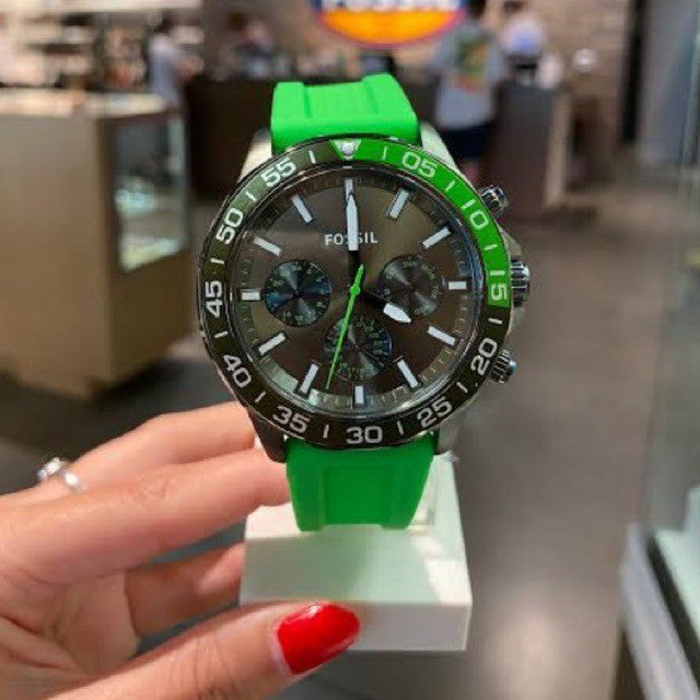  Shop Authentic Fossil Bannon Chronograph Grey Dial Green Silicone Strap Watch for Men - BQ2501 - Luxxuri