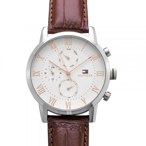  Shop Authentic Tommy Hilfiger Kane Chronograph White Dial Brown Leather Strap Watch for Men - 1791400 - Luxxuri