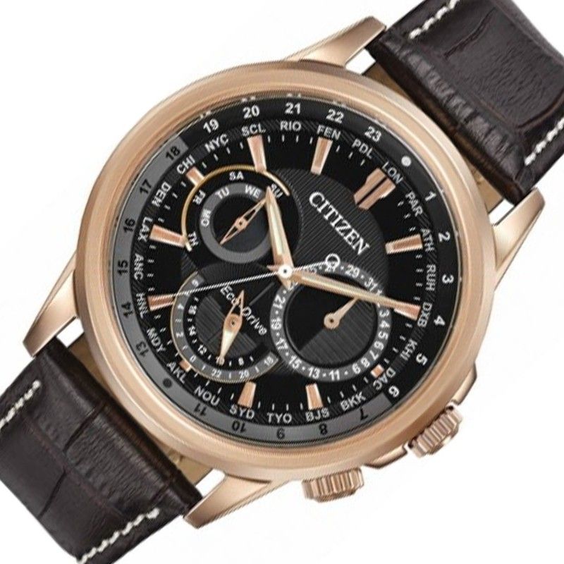  Shop Authentic Citizen Eco Drive Calendrier Black Dial Brown Leather StrapWatch For Men - BU2023-12E - Luxxuri