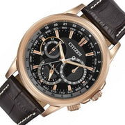  Shop Authentic Citizen Eco Drive Calendrier Black Dial Brown Leather StrapWatch For Men - BU2023-12E - Luxxuri