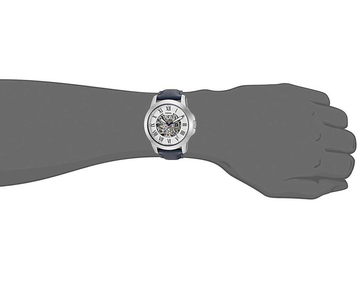  Shop Authentic Fossil Grant Automatic Skeleton Silver Dial Blue Leather Strap Watch for Men - ME3111 - Luxxuri