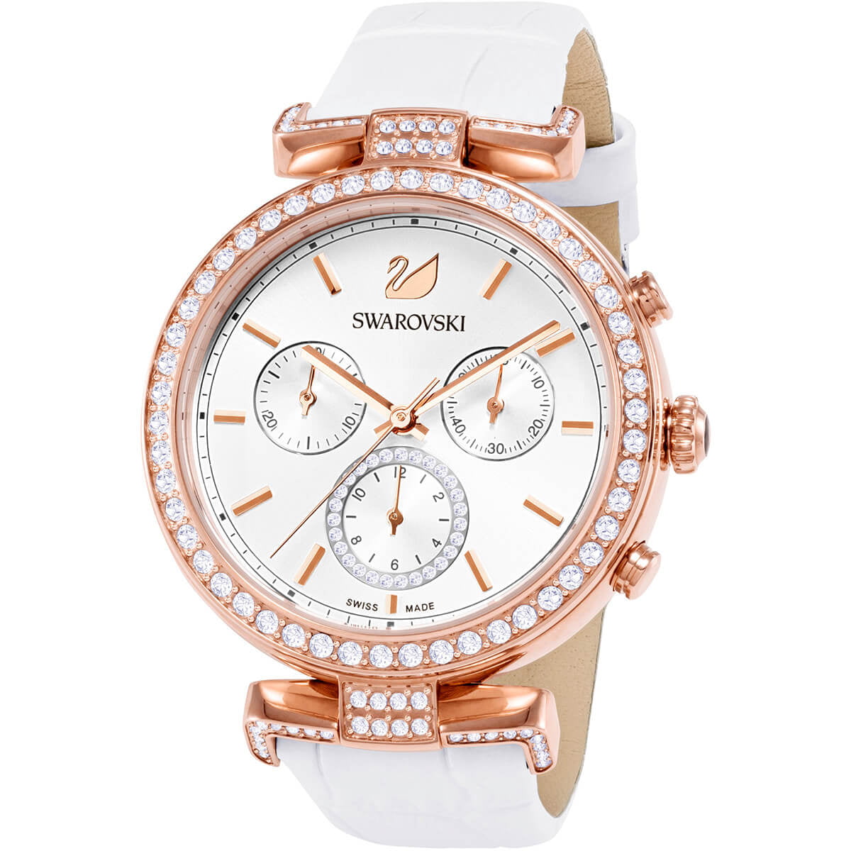  Shop Authentic Swarovski Era Journey Silver Dial White Leather Strap Watch for Women - 5295369 - Luxxuri