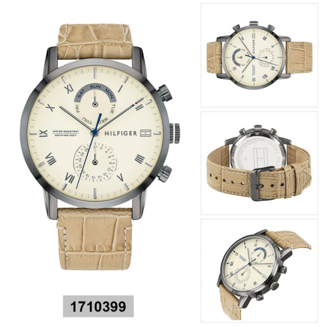  Shop Authentic Tommy Hilfiger Kane White Dial Beige Leather Strap Watch for Men - 1710399 - Luxxuri