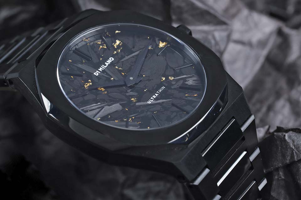 D1 Milano Ultra Thin Two Tone Black Steel Strap Watch for Men - D1-UTBJ31