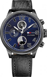  Shop Authentic Tommy Hilfiger Jackson Quartz Blue Dial Black Leather Strap Watch for Men - 1791241 - Luxxuri