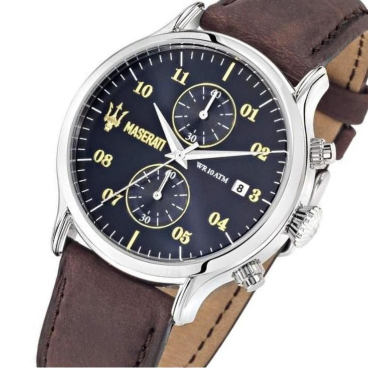  Shop Authentic Maserati Epoca Chronograph Blue Dial Brown Leather Strap Watch For Men - R8871618001 - Luxxuri