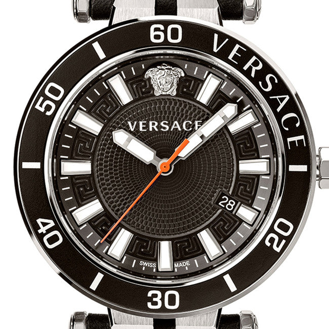  Shop Authentic Versace Greca Sport Quartz Black Dial Black Leather Strap Watch For Men - VEZ300221 - Luxxuri