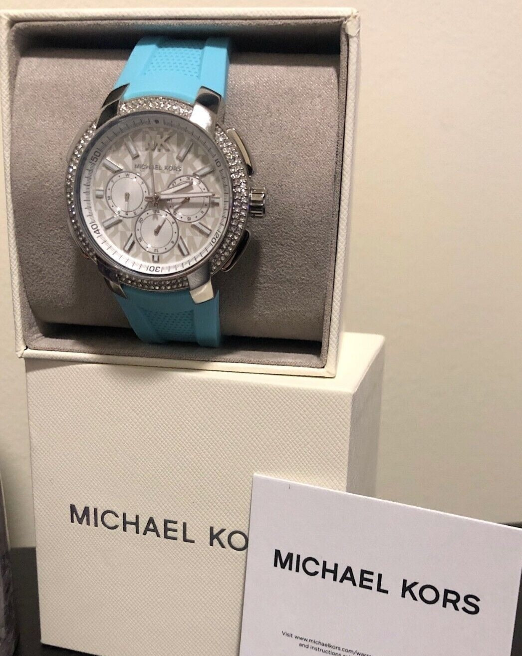  Shop Authentic Michael Kors Sidney Multifunction Analog White Dial Turquoise Silicone Strap Watch For Women - MK7246 - Luxxuri