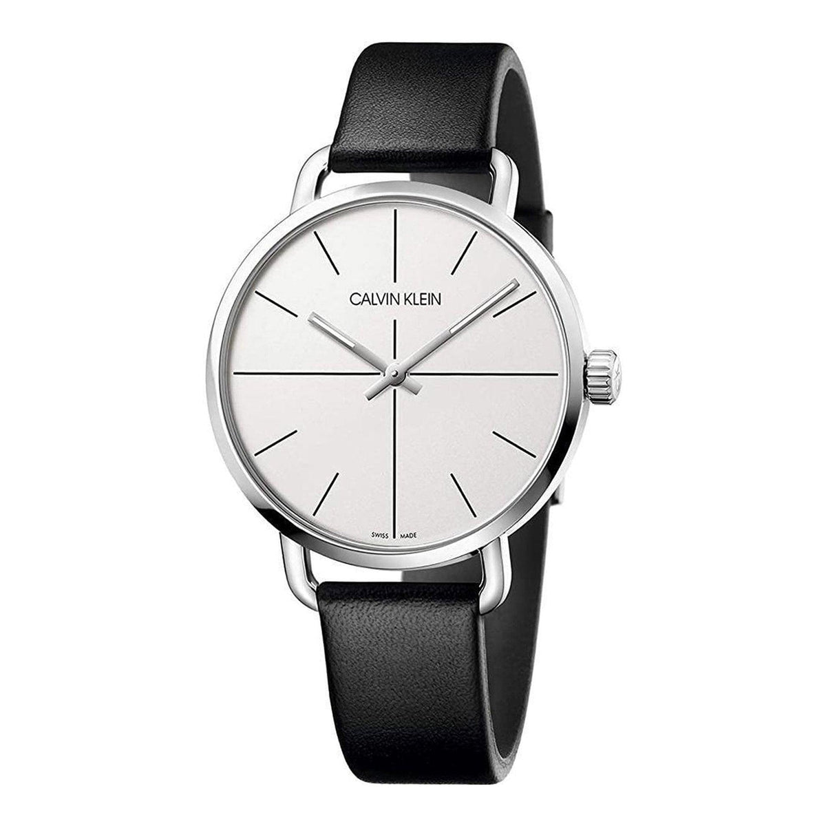  Shop Authentic Calvin Klein Evan White Dial Black Leather Strap Watch for Women - K7B231CY - Luxxuri