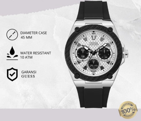  Shop Authentic Guess Legacy White Dial Black Rubber Strap Watch For Men - W1049G3 - Luxxuri