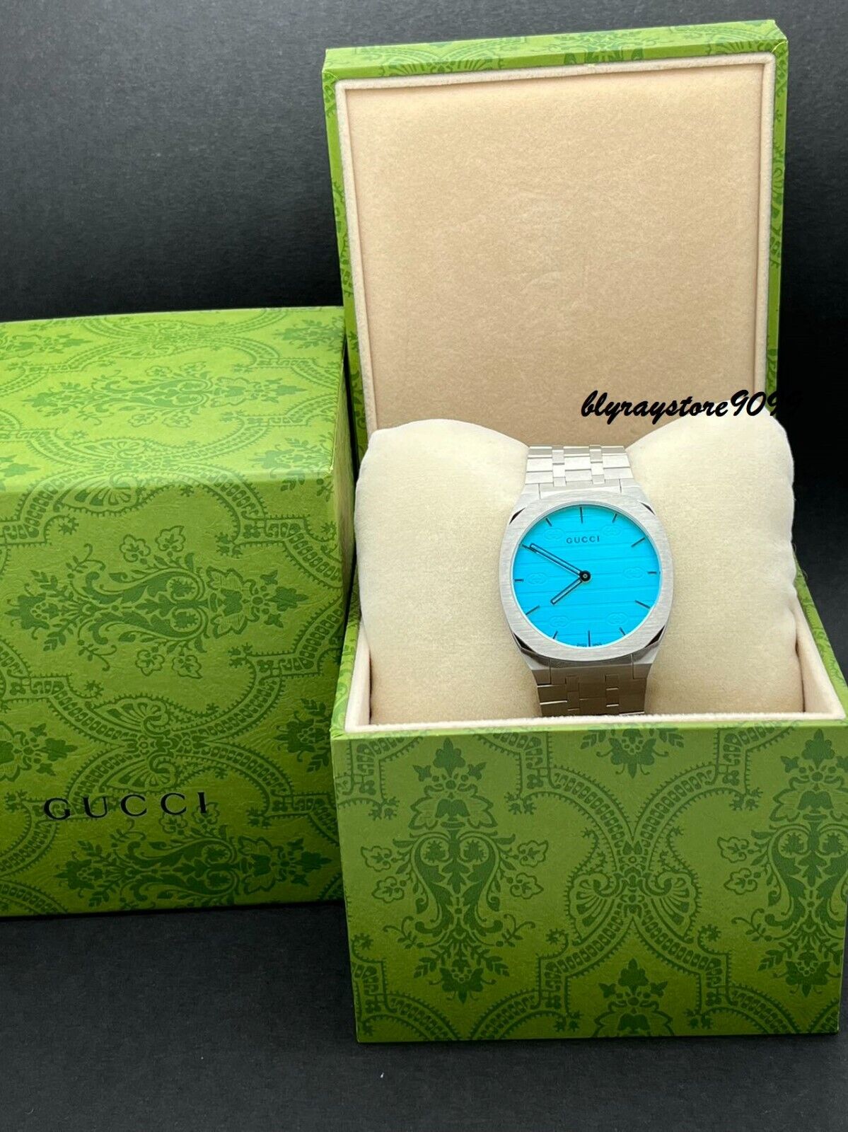  Shop Authentic Gucci 25H Quartz Turquoise Dial Silver Steel Strap Watch For Women - YA163409 - Luxxuri