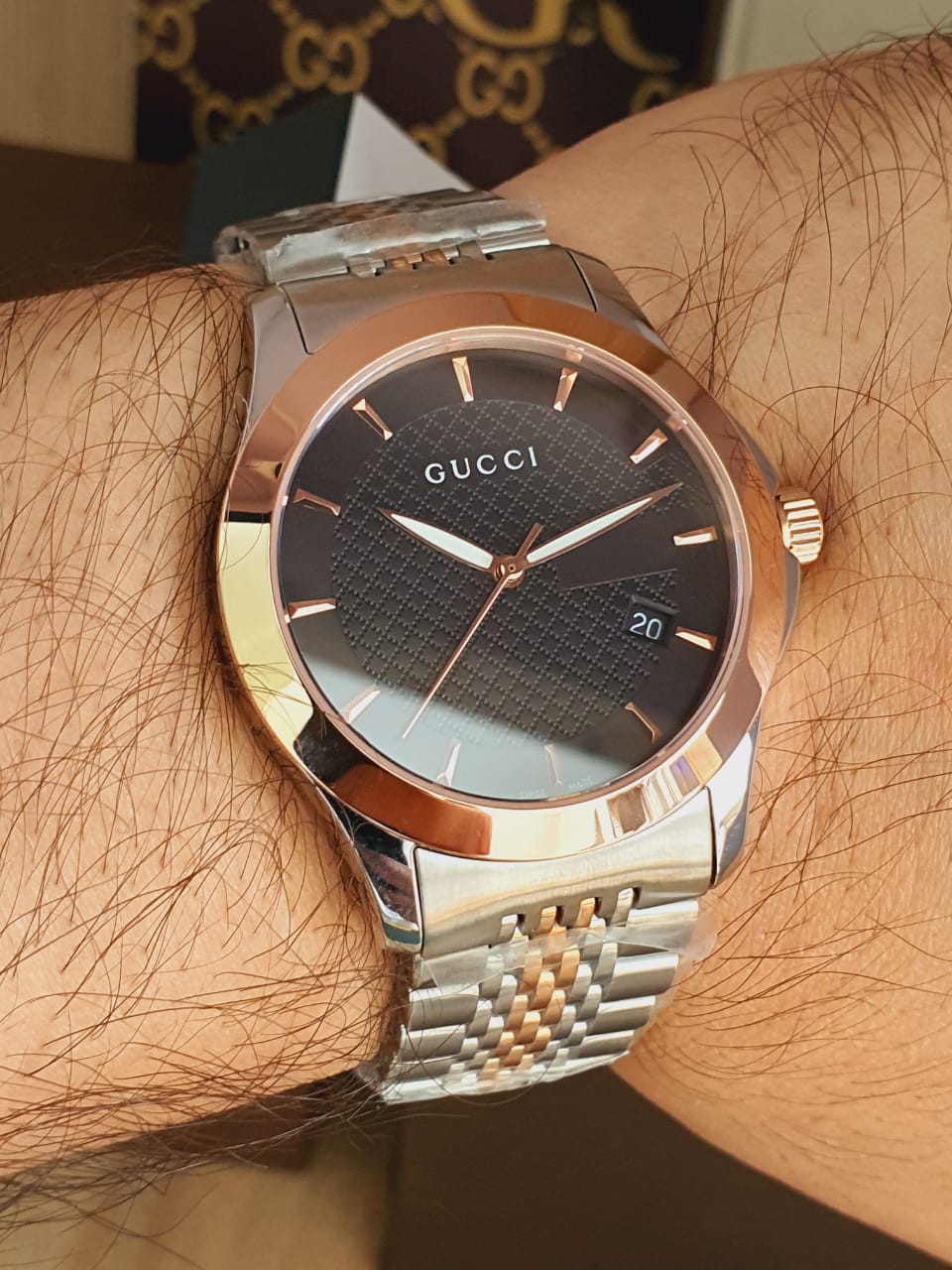  Shop Authentic Gucci G Timeless Black Dial Two Tone Steel Strap Watch For Men - YA126410 - Luxxuri