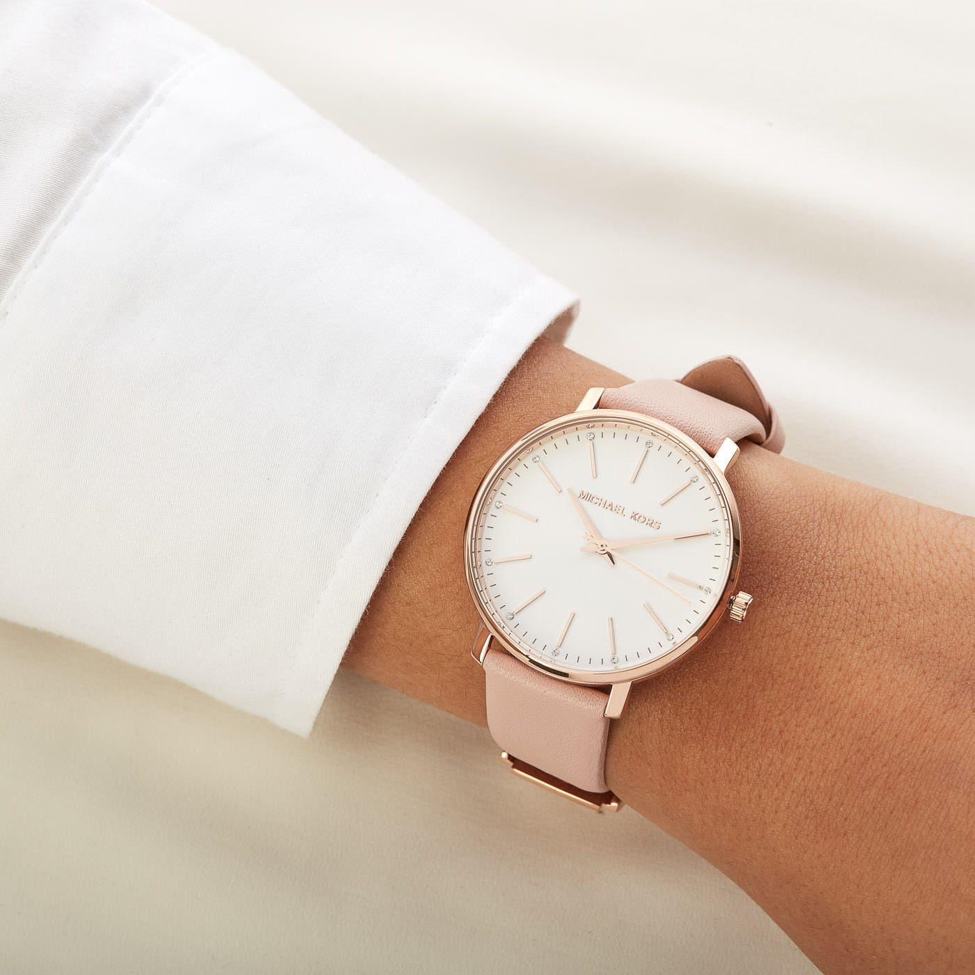  Shop Authentic Michael Kors Pyper Quartz White Dial Pink Leather Strap Watch For Women - MK2741 - Luxxuri
