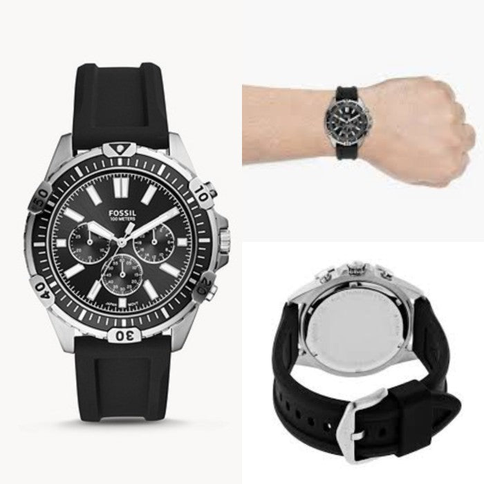  Shop Authentic Fossil Garrett Chronograph Black Dial Black Rubber Strap Watch for Men - FS5624 - Luxxuri