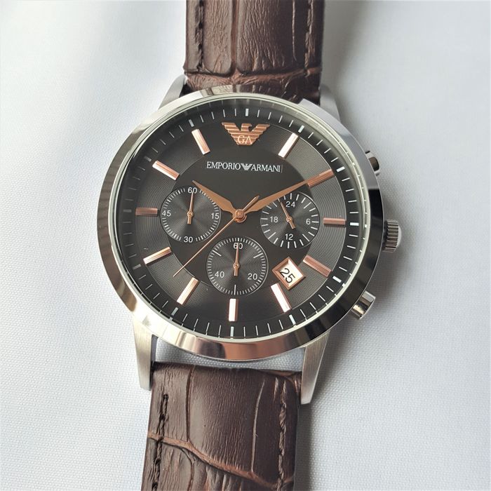  Shop Authentic Emporio Armani Renato Chronograph Grey Dial Brown Leather Strap Watch For Men - AR2513 - Luxxuri