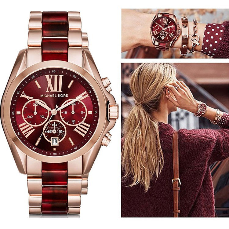  Shop Authentic Michael Kors Bradshaw Burgundy Dial Two Tone Steel Strap Watch for Women - MK6270 - Luxxuri