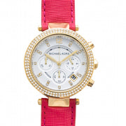  Shop Authentic Michael Kors Parker Chronograph White Dial Pink Leather Strap Watch for Women - MK2297 - Luxxuri