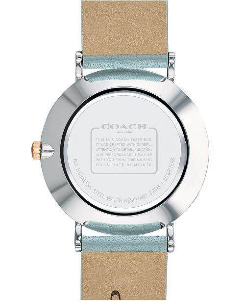 Coach Perry Mother of Pearl White Dial Blue Leather Strap Watch for Women - 14503271