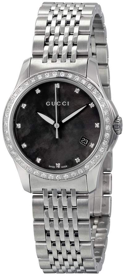  Shop Authentic Gucci G Timeless Black Mother of Pearl Diamonds 38mm Watch For Women - YA126509 - Luxxuri