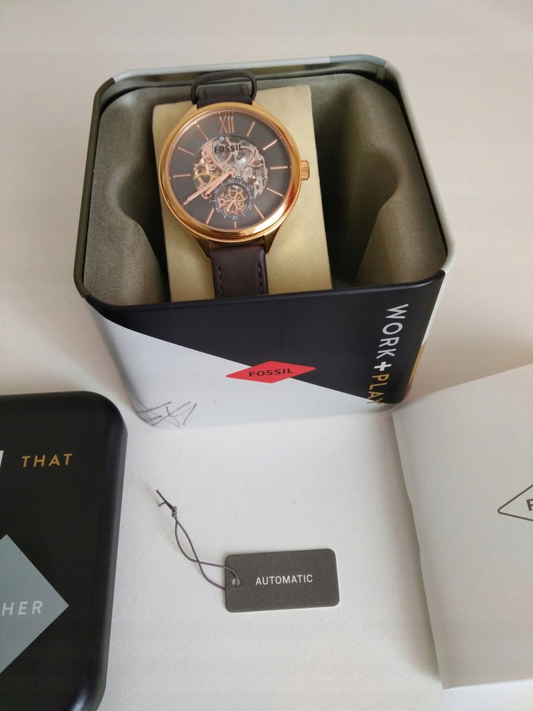  Shop Authentic Fossil Suitor Mechanical Grey Dial Grey Leather Strap Watch for Women - BQ3265 - Luxxuri