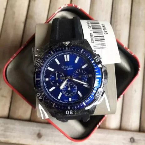  Shop Authentic Fossil Garrett Chronograph Blue Dial Black Rubber Strap Watch for Men - FS5695 - Luxxuri
