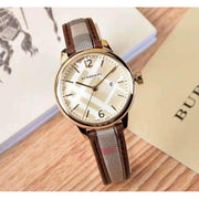  Shop Authentic Burberry The Classic Gold Dial Brown Leather Strap Watch for Women - BU10114 - Luxxuri